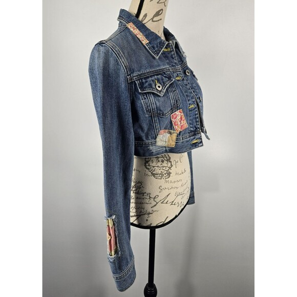 Miss Me Women's Size Medium Cropped Silverlake Denim Jacket Patchwork - Picture 6 of 11